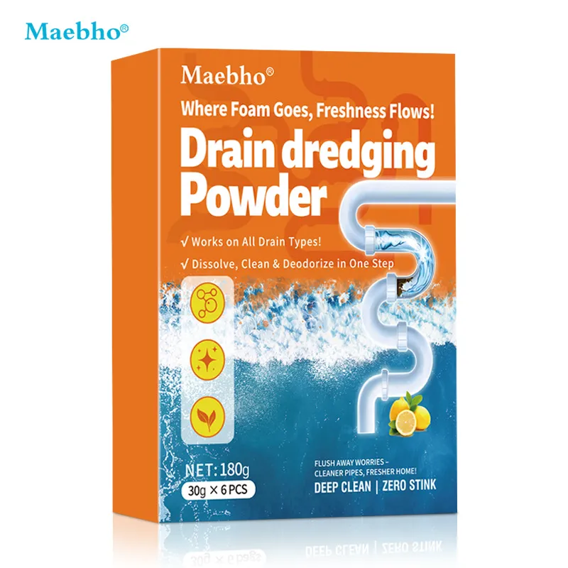Foaming Drain Cleaner Powder – Dissolves Oil, Grease & Clogs, Unblocks Sewer Pipes and Floor Drains, Deodorizes